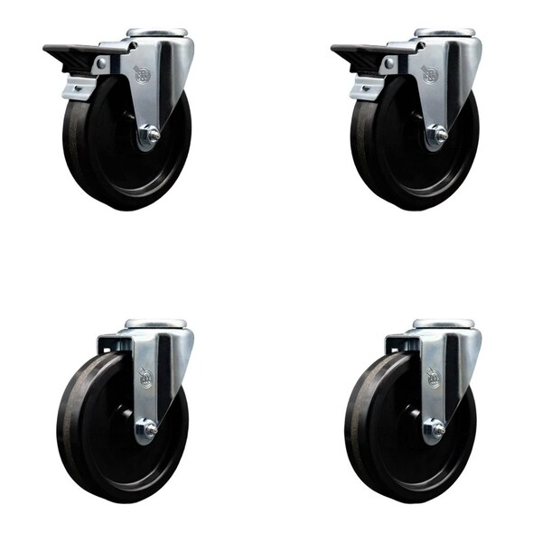 5'' Phenolic Wheel Swivel Bolt Hole Caster Set with 2 Posi Lock Brakes, 4PK